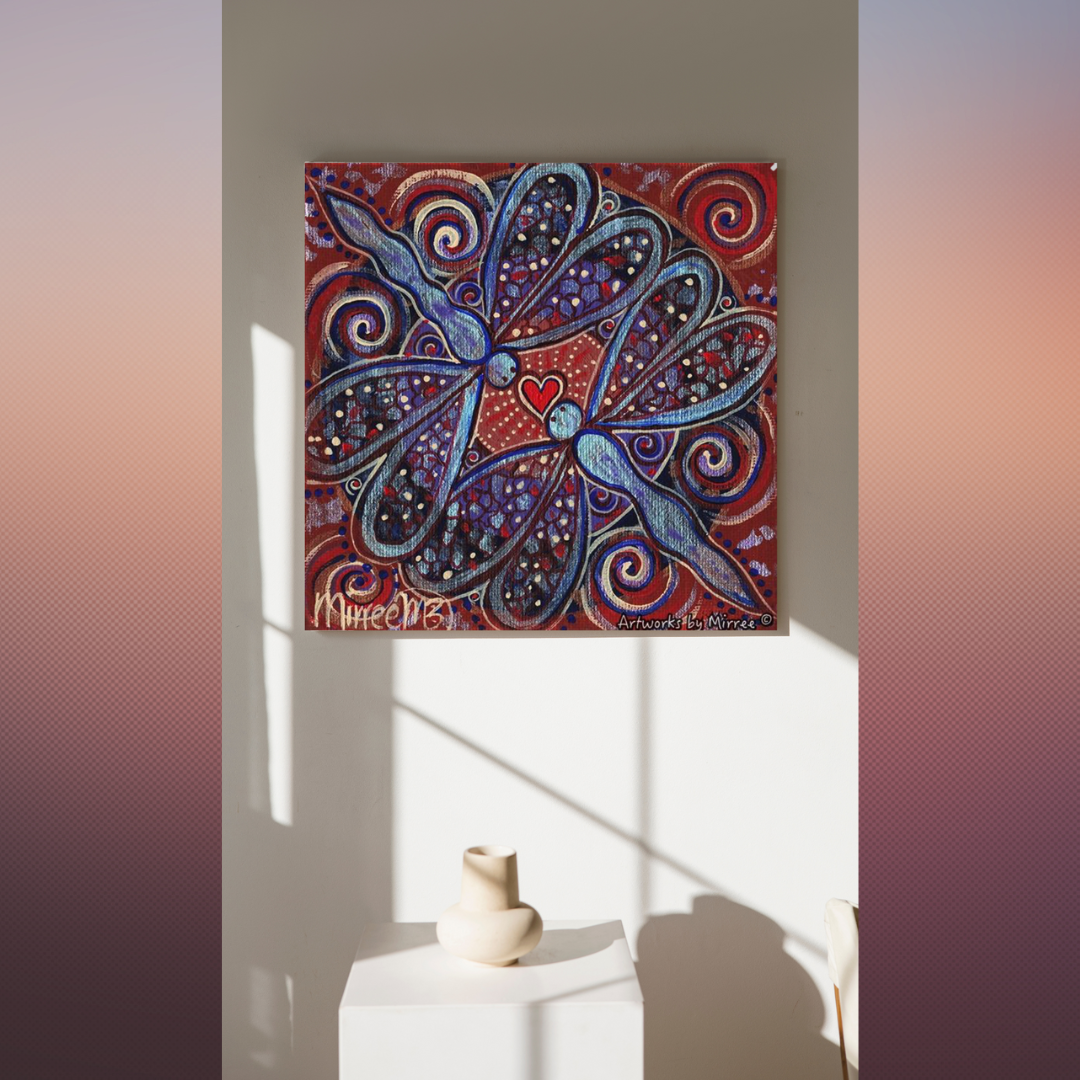 Dragonfly Let your Light Shine Framed Canvas Print by Mirree Contemporary Aboriginal Art