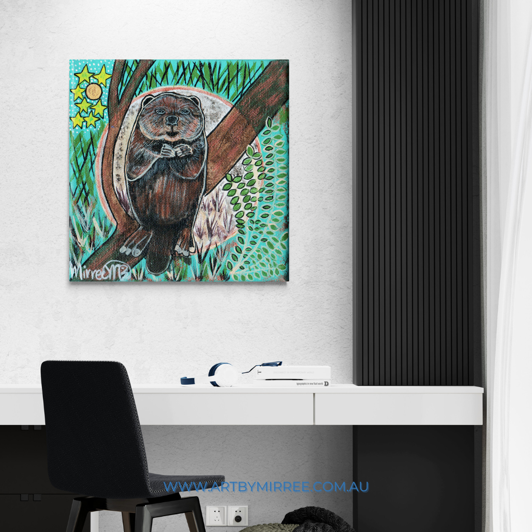 Beaver Dreaming Framed Canvas Print by Mirree Contemporary Aboriginal Art