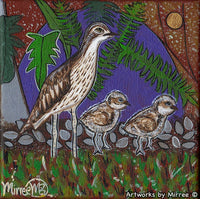 Thumbnail for Bush Stone Curlew with Babies Framed Canvas Print by Mirree Contemporary Aboriginal Art