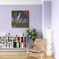 Thumbnail for Bush Stone Curlew with Babies Framed Canvas Print by Mirree Contemporary Aboriginal Art