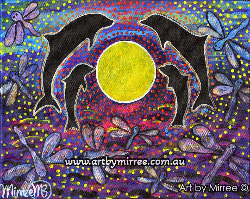 Dolphin and Baby Dreaming Girlcee Print by Mirree Contemporary Aboriginal Art