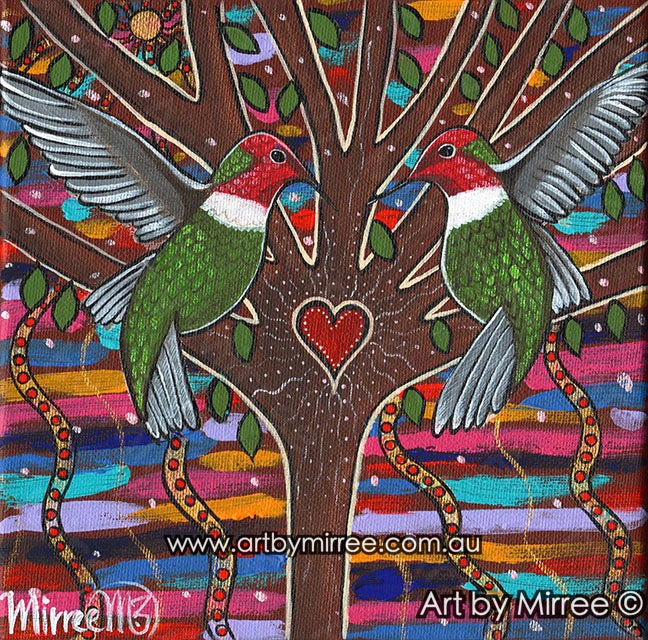 Annas Hummingbird Growing Together Framed Canvas Print by Mirree Contemporary Aboriginal Art