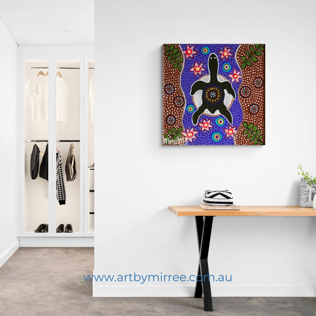 Turtle Moon Framed Canvas Print by Mirree Contemporary Aboriginal Art