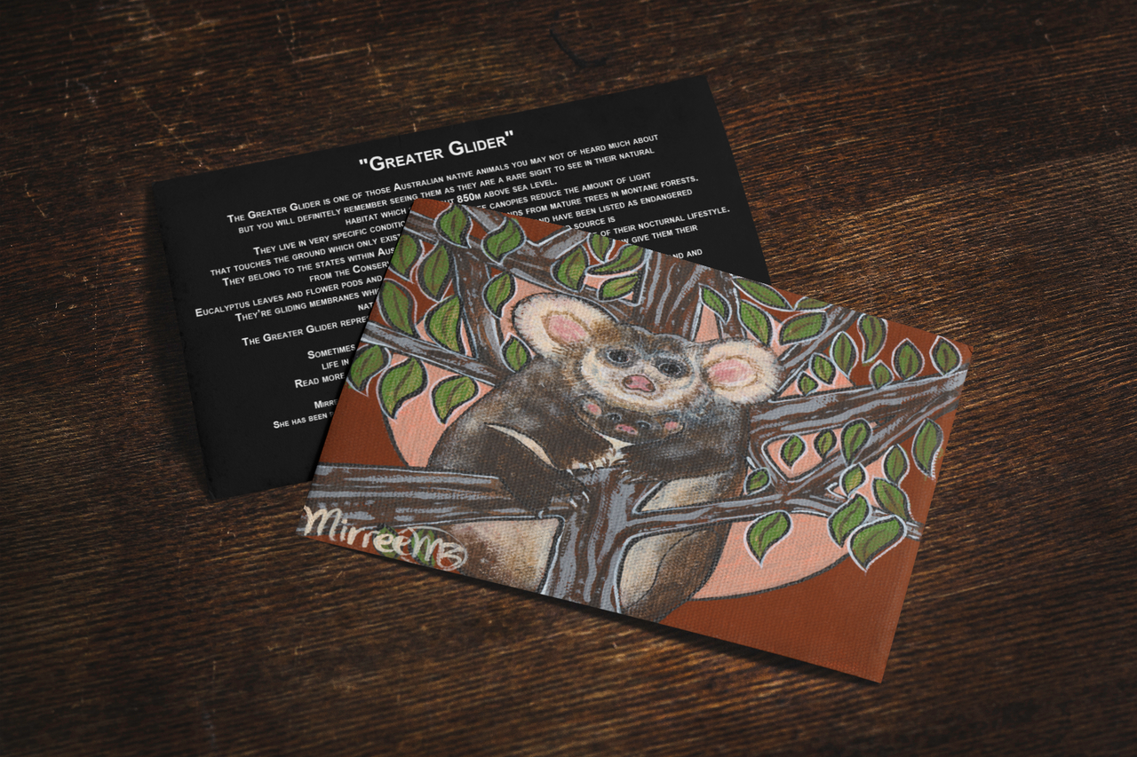 'Greater Glider and Baby' Aboriginal Art A6 Story PostCard Single by Mirree