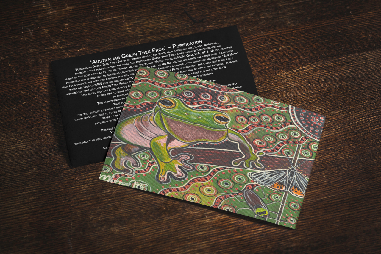 Australian Green Tree Frog Aboriginal Art A6 Story PostCard Single by Mirree