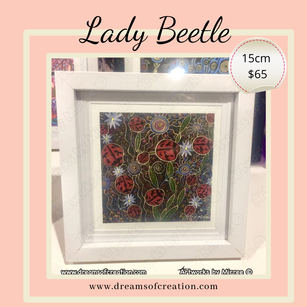 'Ancestral Lady Beetle' 15cm Framed CANVlAS PRINT by Mirree Contemporary Aboriginal Art