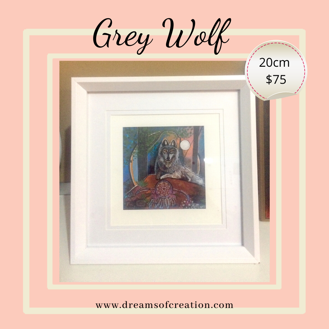 'Grey Wolf Dreaming' 20cm Framed CANVAS PRINT by Mirree Contemporary Aboriginal Art