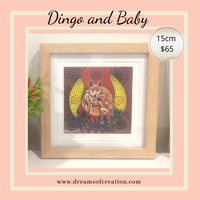 Thumbnail for 'Dingo and Baby' 15cm Framed CANVAS PRINT by Mirree Contemporary Aboriginal Art